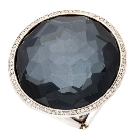 IPPOLITA DIAMOND 0.34 CTW & QUARTZ & HEMATINE SS DOUBLET STELLA COCKTAIL RING - Picture 2 of 8